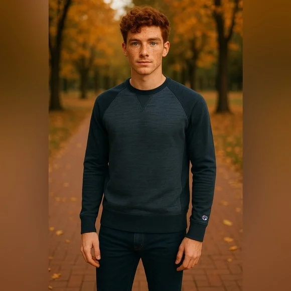 NEW Champion Men's Crew Neck Deep Navy Blue Sweater Sporty Athleisure Sz Small - Picture 1 of 6